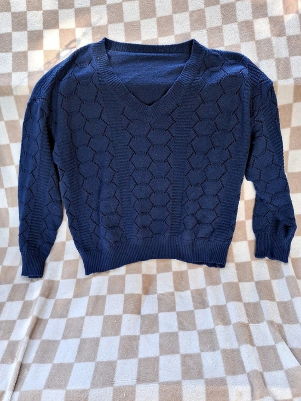 SHEIN  V-Neck Sweater in Blue Size 2XL